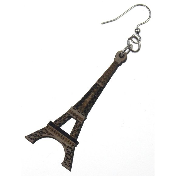 Eiffel Tower Earrings Green Tree Jewelry Sustainable Eco Friendly Made USA Gift - Picture 1 of 2